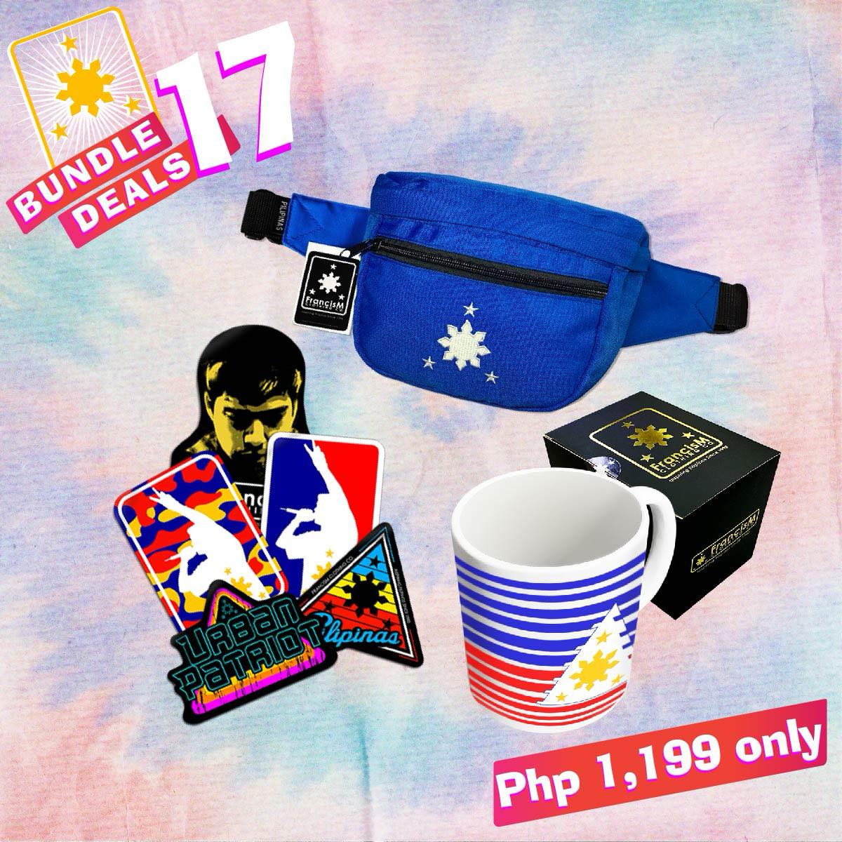 FrancisM Bundle Deal 17 (Burda Logo Fanny Pack Blue, Sticker Pack V3 & Fading Lines Mug White)