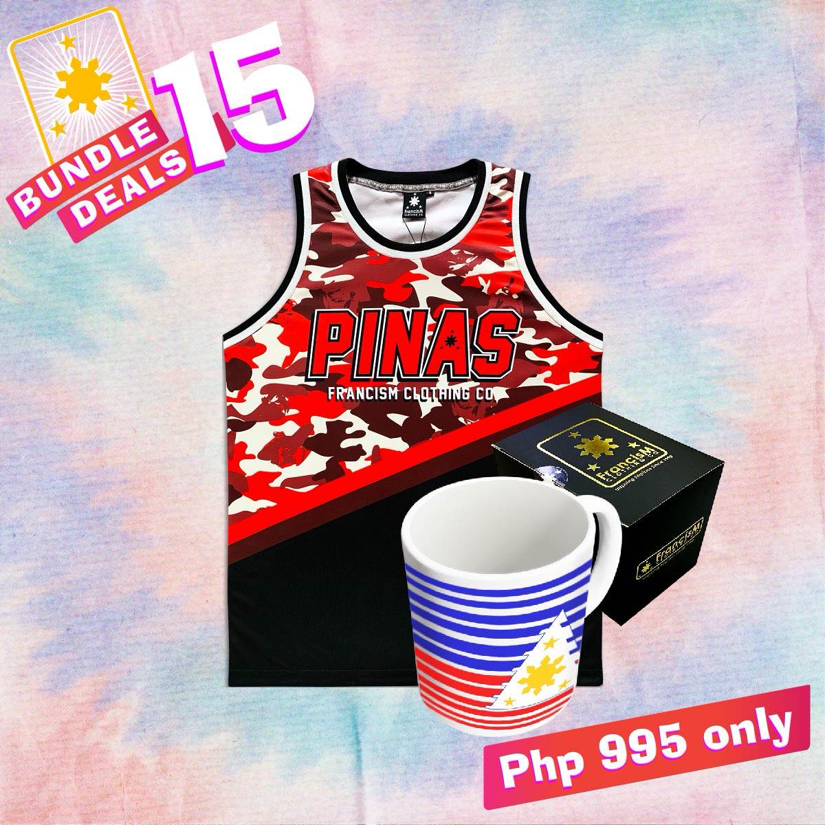 Men's Bundle Deal 15 (Pinas Jersey Camou 2.0 Red / Maroon & Fading Lines Mug White)
