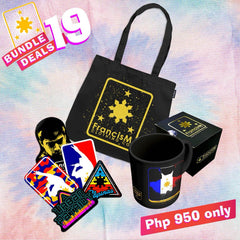 FrancisM Bundle Deal 19 (Splatter Tote Bag Black/Gold, Sticker Pack V3 & F. Word Mug Black)